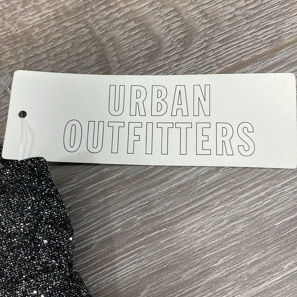 NWT Urban Outfitters Backless Crop Top Black Metallic Silver Strappy Tie Back M - Picture 6 of 13